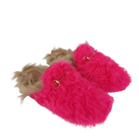 GUCCI Women Princetown Merino Wool Mules Size 37 Raspberry Pink Horsebit Slipper - Picture 2 of 15